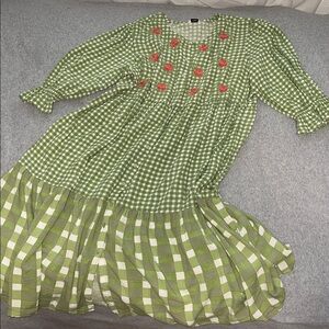 Cottagecore Prairie Midi Tiered Dress XL Embroidered Kawaii Gingham Puff